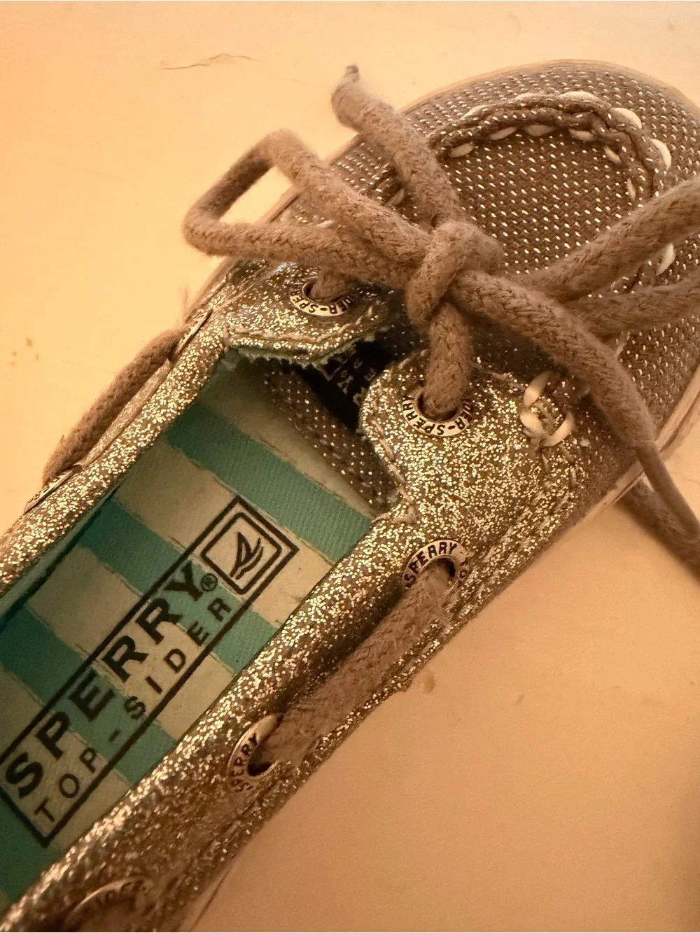 Sperry Kids Glittery Silver Moccasin Boat Shoes Toddler Size 5